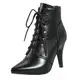 MISSUIT Damen Schnür Ankle Boots High Heels Spitz Stiletto Stiefeletten mit Schnürung Schuhe(Schwarz1,40)