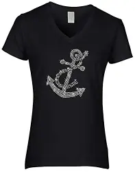 BlingelingShirts Damen Fun Shirt Strass großer Anker kristall maritim Anchor, schwarz, Gr. XL