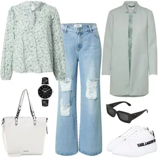Old Money Outfit mit Hellblau Wide Leg Jean/Baggy Jeans/Schlaghose Jeans/Jeans-Culotte/Jeans mit Schlitz/Jeans mit Loch/Loose fit Jeans/Lederjacken/Herren Lederjacke/Vintage Jeans shyx "Trendiger Freizeitlook"Look: Uni, 90er, Old Money, 70er