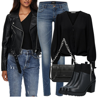Outfit s Černá Zavazovací Halenka/Blůza s knoflíčkem/Halenka s Mašlí Only "Stylový look na jaro"
