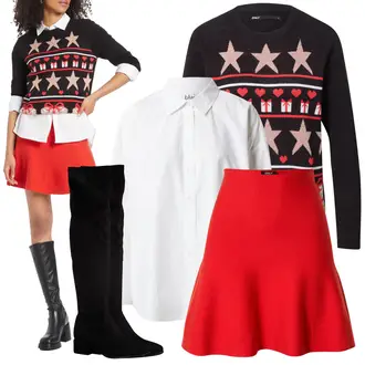 Outfit mit Schwarz/Beige/Creme/Dunkelblau/Rot Strick Große/Weihnachtspullover/Jacquard Pullover/Norweger Pullover/Norweger Pullover/Pullover Bedrucken/Winterpullover/Wollpullover Only "Fantastisches Outfit"