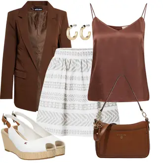 Outfit mit Dunkelbraun/Braun Mantel/Blazerjacke/Blazer mit Feder/Blusenblazer/Boyfriend Blazer/Lederjacke/Eleganter Blazer/Longblazer/Oversize Blazer/Lederjacke für Männer Pieces "Schöner Sommer Look"