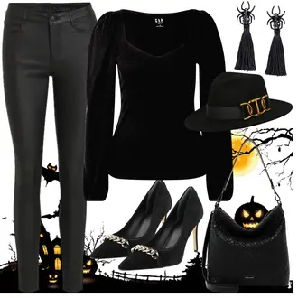 Party Outfits mit Schwarz/Weiß Lederjacke/Lederimitathose/Lederlegging/Leggings Lederoptik/Lederhose/Skinny Hose/Treggings/Biker Jeans/Thermojeans Vila "Superhelden Outfit für Halloween"