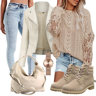 Übergang Outfit mit Khaki/Braun/Beige Schlupfjacke/Sommerjacke/Jacke mit Seitlichem Reißverschluss/Frühlingsjacke/KunstLederjacke/Bikerjacke YYNUDA "Freizeit Bekleidung"