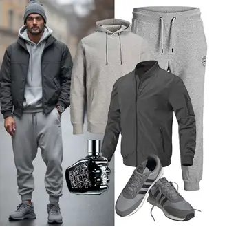 Stehkragen Outfit mit Dunkelgrau/Hellgrau/Grau Jacke mit Seitlichem Reißverschluss/Uniformjacke donhobo "Freizeit Outfit"