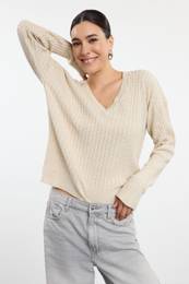 Stone Wide Pattern Hair Braid Detailed Knitwear Sweater