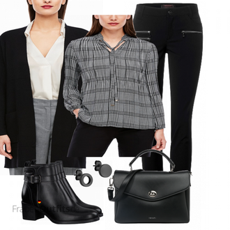 Mit Fransen Outfit mit Schwarz Lederjacke/Business-Schuh/Chelsea Boot/Flache Stiefelette/Leder Stiefelette/Gefütterte Stiefelette/Reitstiefel/Sommerstiefelette Tamaris "Trendiges Büro Outfit"