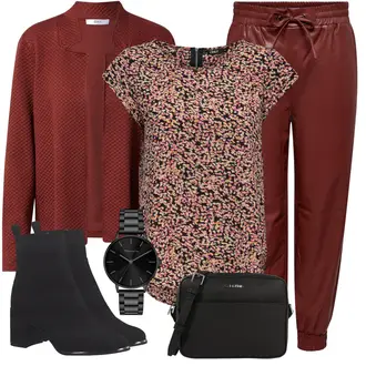 Outfit mit Braun/DunkelRot/Bordeaux/Rot Lederhose/KaRottenhose/Lederimitathose/Vinyl Hose Only "Modischer Look für den Herbst"
