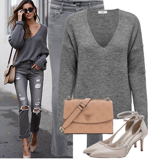 Jeans Outfits Elegant met Donkergrijs/grijs/Lichtgrijs/Donkerblauw Lange Trui JdY, bruin/purper/beige Vintage Pomp/Mary Jane schoen/Ballerina met bandje/Pump met T-bandje/Comfortabele pump/Hoge Hak/Slingback/Lage Pump Tamaris, beige/bruin Schoudertas/Crossbodytas/Schoudertas/Schooltas/Brief Portemonnee Guess "Modieuze lente-outfit"Look: Stijl, Smart Casual, Naadloos, Comfortabele, Klassiek, Elegant, Egirl, Extra groot, Casual, Traditional, Soft girl, Jaren 60, Unisex, Trendy, Licht, Kantoor, Elegante, Chique, Edele, Glamoureus, Boyfriend, Buitenshuis, Iers, Premium, Jaren 30, Vintage, 70s, Tweelingen