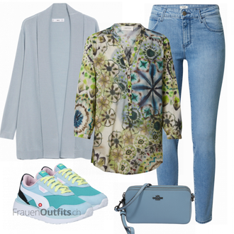 Outfit mit Grau Bluse & Tunika Cartoon "Modisches Frühlingsoutfit"