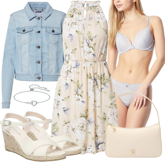 Geblümt Outfit mit Beige/Weiß/Khaki/Braun Kleid Große Größe/Neckholder Kleid/Bedrucktes Kleid/Sommerkleid Vila "Schöner Sommer Look"