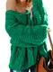 Aleumdr Pullover Damen Elegant Strickpullover Damen Grobstrick Pullover V-Ausschnitt Lose Winter Pulli Damen Schulterfrei Oberteile Causal Stricksweater Festliche Pullover Oversized warm Grün L