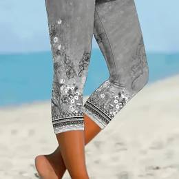 Women'-quarter Leggings, Printed Base Layer Pants