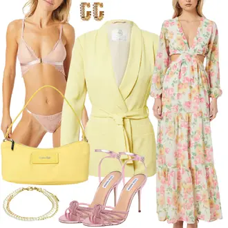 Festlische outfits Sportlich mit Weiß/Gold Armband Pilgrim "Schickes Outfit mit langem festlichem Kleid"Look: Retro, 80er, 20er Jahre, Classic, Edel, Elegant, Schön, Old Money, Sportlich, Unisex