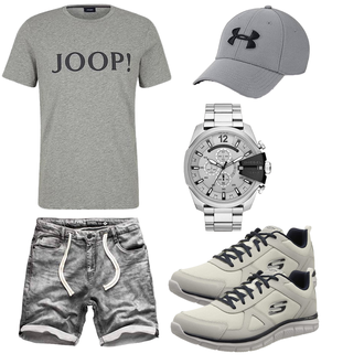 Cropped Outfit mit Grau/Hellgrau/Dunkelgrau Hemd Jeans Short/Leinen-short/Kurze Hose/Baggy Short/Musselin Shorts/Bermuda Sublevel "Cooles Outfit"