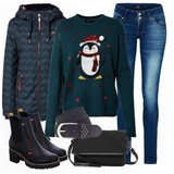 Braune Gummistiefeletten mit Lammfell Outfits image