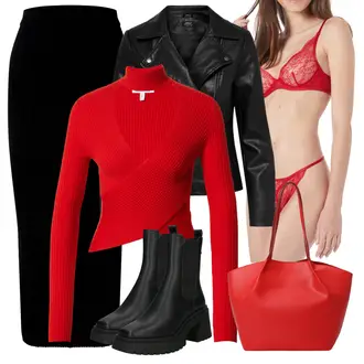Urlaub Outfits Old Money mit Schwarz/Rot/Grau Midirock/Wadenlanger Rock/Maxirock/Bleistiftrock/Strickrock/Langer Rock/Vintage Maxirock Edited "Frühlings Outfit"Look: Old Money, Elegant, Burlesque, Edel, Classic, 60er, Retro