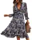 Ajpguot Boho Kleid Damen Chiffon Lange Sommerkleid Partykleid Tief V-Ausschnitt Abendkleid Maxikleid Rüschen Strandkleid Blumenkleid Cocktailkleid (M,Dunkelblau)