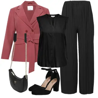 Wetlook Outfit mit Schwarz/Grau HemdBluse/Crash­Bluse/Ärmellose Bluse/Blusenoberteil/Partytop/Ärmelloses Shirt/Herrenschuhe/Casual Hemd/Business Hemd ONLY Carmakoma "Business Look"Look: Stil, Uni, Rad, Extravagante, 20er Jahre, Babydoll, Büro, Overdressed, Wetlook