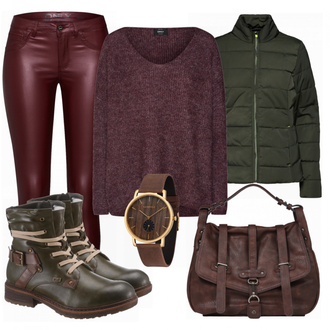 Outfit mit Grün Stiefel Rieker "beauty"
