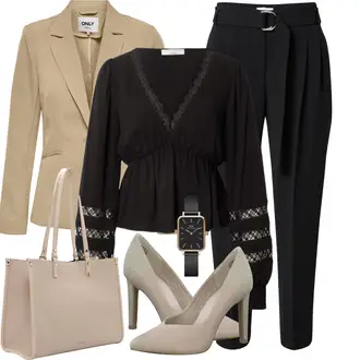 Outfit mit Schwarz/Rot Business Hose/Anzughose/High Waist Hose/Musselin Hose/Hose mit Schlitz/Paperbag Hose/Bundfaltenhose/Bundfaltenhose/Hose Große Größe Boss "Neutraler Alltagslook"