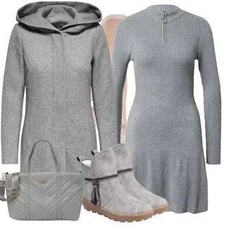 Outfit s Šedá/Světle šedá/Tmavě šedá Dlouhé pletené šaty/Svetrové Šaty/Zimní Pletené Šaty Only "Pěkný podzimní Outfit"