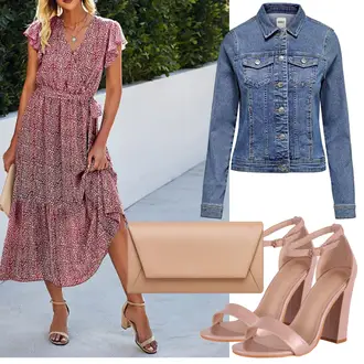 High Heels Outfit mit Rosa/Gold/Lila Sandalette/Sandalen Mit Absatz/Sandalen Mit Blockabsatz Elara "Perfekt für den sommer"