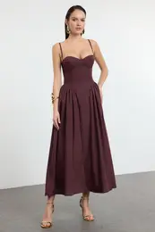 Brown A-Line Poplin Woven Dress