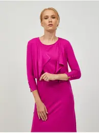 Dark Pink Short Cardigan with Three-Quarter Sleeve - Women