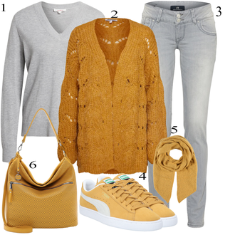 Surfant tenues avec Marron/Jaune Tricot Grande Taille/Cardigan Vintage/Gilet Doublé/Cardigan d'Hiver/Cardigan Col Rond/Cardigan en Laine/Cardigan Bouclé/Poncho & Kimono Poncho en Tricot/Cardigan Col Montant/Cardigan à Franges About You "tenues parfaite"Look: Surfant, Patinage