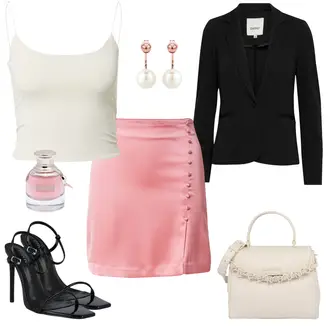 Stoff Outfit mit Orange/Schwarz/Weiß Sandalette/Spangenpump/Schaftsandale/High Heel/Sandalen Mit Absatz/Slingpump simmi london "Pinker Abendlook"