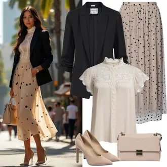Outfit sa Bijela/Bež/Kaki/Smeđa Bluza Kratkih Rukava/Bodija Bluze/Dječja igračka/Čipkasta Bluza orsay "Stilski uredski izgled"