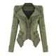 BAINASIQI Damen Vintage Nieten Jeansjacke Spike Punk Bikerjacke Reißverschluss Denim Übergangsjacke Blazer Mäntel (XL, Grün)