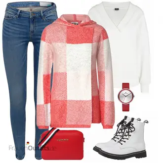Mit Absatz Outfit mit Weiß/Creme Flache Stiefelette/Klassischer Stiefel/SpringerStiefel/SchnürStiefel Tamaris "Outfit für den Herbst"