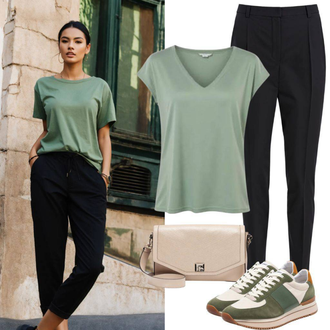 Outfit sa Zeleno/Tamnozelena Niska Tenisica/Tenisice s patentnim zatvaračem sa strane/Tanka tenisica/Ljetna tenisica/Kožna tenisica Rieker "Proljetna odjeća"