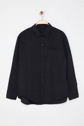 Black Single Pocket Boyfriend/Wide Pattern Care Collection Woven Shirt