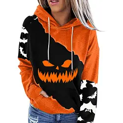 Generic Damen Hoodie Bedrucken Pullover Kapuzenpullover Halloween-Kostüme für Frauen, lässig, langärmelig, mit Kapuze, Kordelzug, Kürbisskelett, Hoodie Damen Pullover Kapuzenpullover Button Down