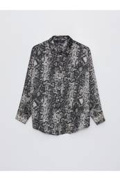 Patterned Long Sleeve Oversize Satin Women's Shirt
