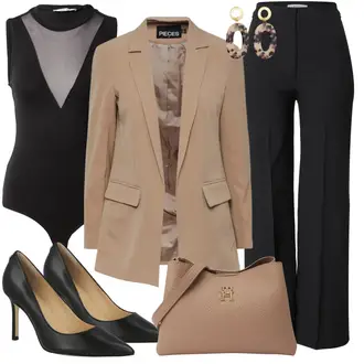 Outfit mit Schwarz High Heel/Schlaghose Guess "Business Look für Damen"
