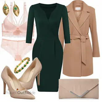 Festlische outfits Herbst mit Grün/Beige Ohranhänger/Ohrhänger Gemshine "KOJOOIN Damen Elegant Etuikleider festliches Cocktail Bleistiftkleid Knielang Business Kleider"