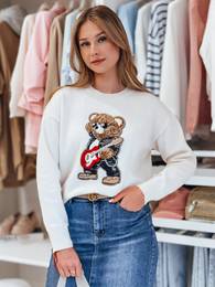 Swter damski one size oversize z misiem MISLOOK biay
