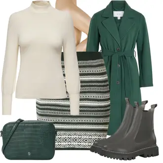 Kombinacije za zimu sa Tamnozelena/Zeleno Kratke hlače velike veličine/Pletivo Veći Broj/Suknja About You "Udoban zimski outfit"