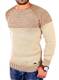 Reslad Strickpullover Herren Two Tone Rundhals Pullover Grobstrick RS-16081 Camel M