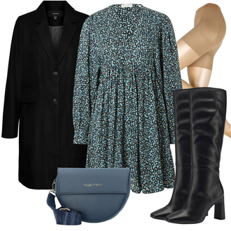 Cowgirl Outfit mit Schwarz/Weiß Stiefel Mit Reißverschluss/Langer Stiefel/Kniehoher Stiefel/Leder Overknee Stiefel/Spitzer Stiefel/High Heels Stiefel/WeitschaftStiefel Tamaris "Elegantes Winter Outfit"Look: 20er Jahre, Uni, Premium, Cowgirl, Classic