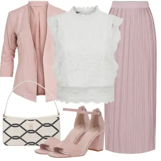 Outfit mit Lila/Rosa Short Große Größe/Kleid Große Größe/Strick Große/Hose Große Größe/Crinkle Rock/Italienischer Rock/MaxiRock/MidiRock/Moderne Rock/PlisseeRock/Hochzeitsgast Rock About You "Elegantes Sommer Outfit"