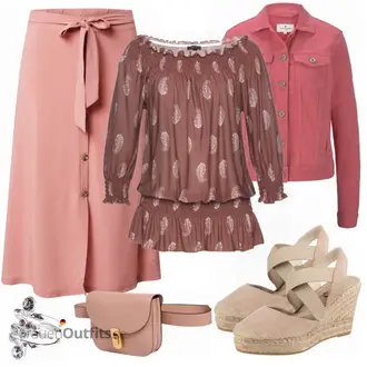 Elegant Outfit mit Rosa Short Große Größe/Kleid Große Größe/60er Jahre Rock/A-Linien-Rock/Wadenlanger Rock/Ausgestellter Rock/Knielanger Rock/Midirock/Moderne Rock/Standesamt Rock About You "Leichtes Outfit"Look: A-linie, Uni, Fließende, Babydoll, Business, Elegant, Mom, Old Money, Overdressed, Trachten, 70er, Classic, 60er