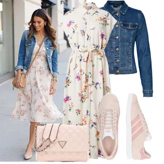 Outfit mit Grau/Braun/Beige Langes Sommerkleid/Maxikleid/Bedrucktes Kleid yas "Stylische Kombination für den Frühling"