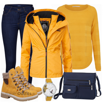 Outfit mit Gelb Stiefel Rieker "MARIKOO Jacke"