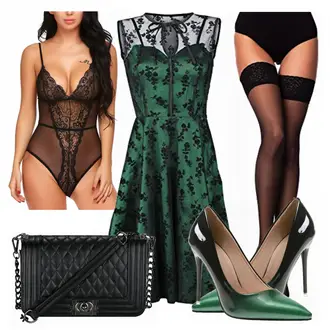 Outfit mit Dunkelgrün/Grün Fit & Flare Kleid/Ärmelloses Kleid/SkaterKleid/Gothic Kleid/Weihnachtskleid/Rock''n''roll Kleid/Cocktailkleid/Spitzenkleid/A-Linien Kleid Voodoo Vixen "VOODOO VIXEN"