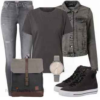 Outfit mit Grau/Dunkelgrau/Hellgrau/Braun Mantel/Jeansjacke/Kurze Jeansjacke/Vintage Jacke/Cordjacke Only "Street Style Outfit"
